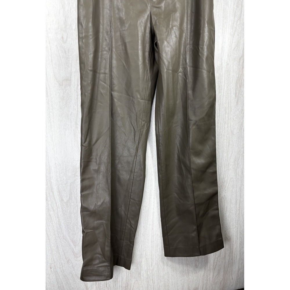 Zara Faux Leather Pants Womens L Khaki Brown High Rise Straight Leg Vegan Y2K - Picture 5 of 6